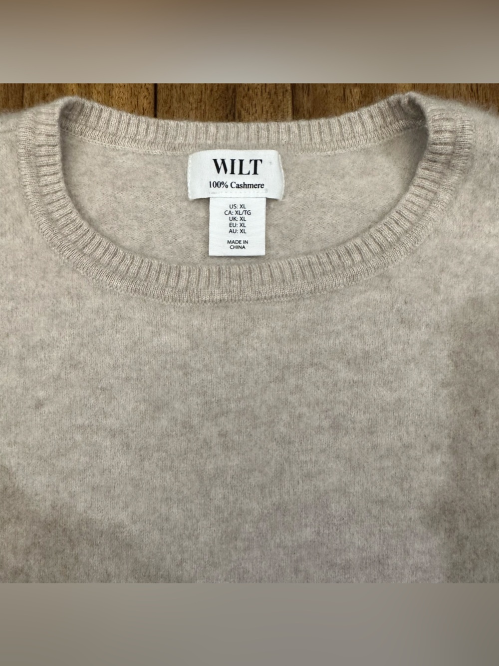 Wilt 100% Cashmere Sweater XL Beige Short Sleeve Boxy Crew Neck Pullover Luxury